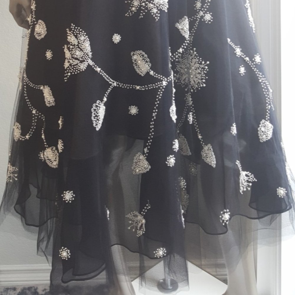 $7,900 OSCAR DE LA RENTA EXCL FLORAL EMBROID BLACK TULLE SILK MIDI DRESS 6 M - Picture 6 of 16